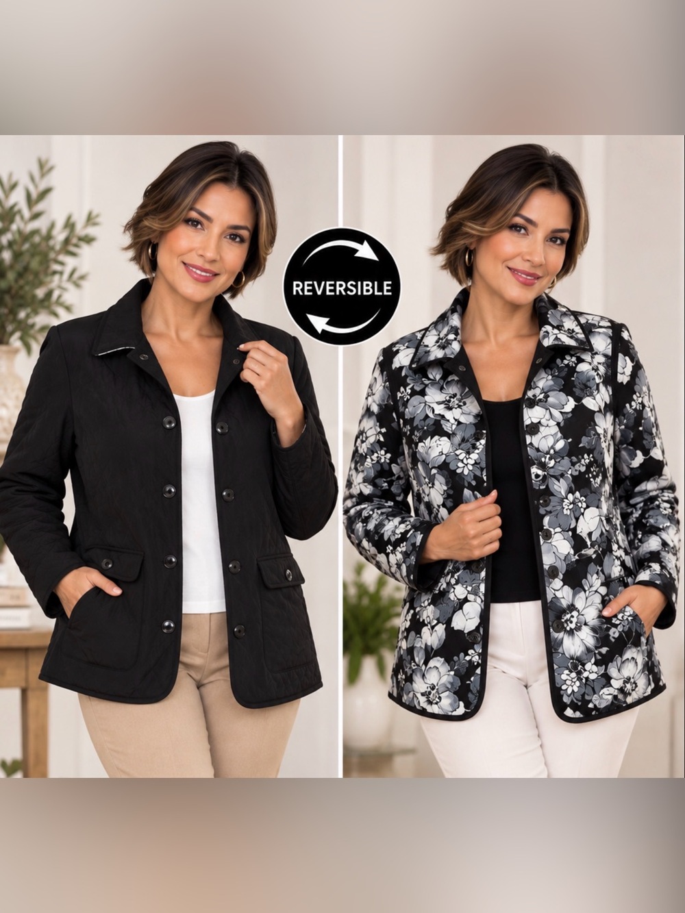 Susan Graver Reversible Blazer Size S Black And Floral Jacket